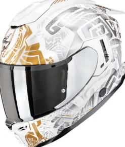 Scorpion EXO-1500 AIR Apus Pearl white/Grey/Gold> Integraalhelmen|Helmen Met Zonnevizier
