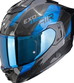 Scorpion EXO-1500 AIR Carbon Platted Black/Blue> Integraalhelmen|Helmen Met Zonnevizier