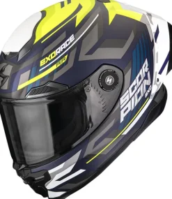 Scorpion EXO-RACE AIR Kobra Matt Blue/Neon Yellow> Integraalhelmen|Helmen Met Zonnevizier