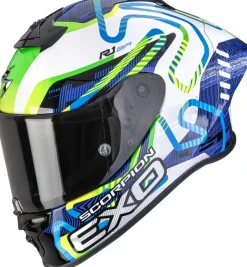 Scorpion EXO-R1 EVO II AIR Cornering White/Blue/Green> Integraalhelmen|Race Helmen