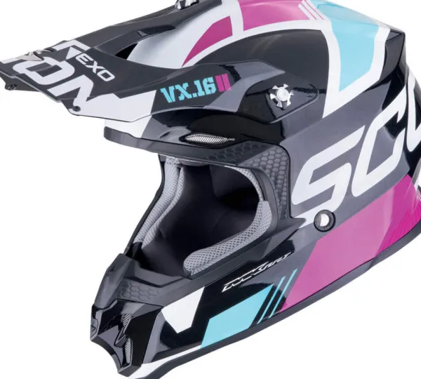 Scorpion VX-16 EVO AIR Analog Metal Black/Blue/Pink> Adventure Helmen|Crosshelmen